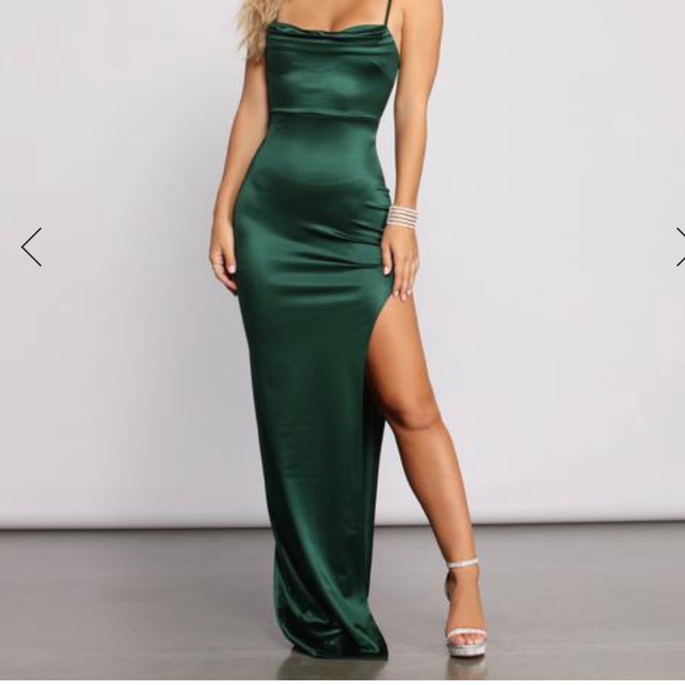 Windsor: LOLA HIGH SLIT SATIN DRESS